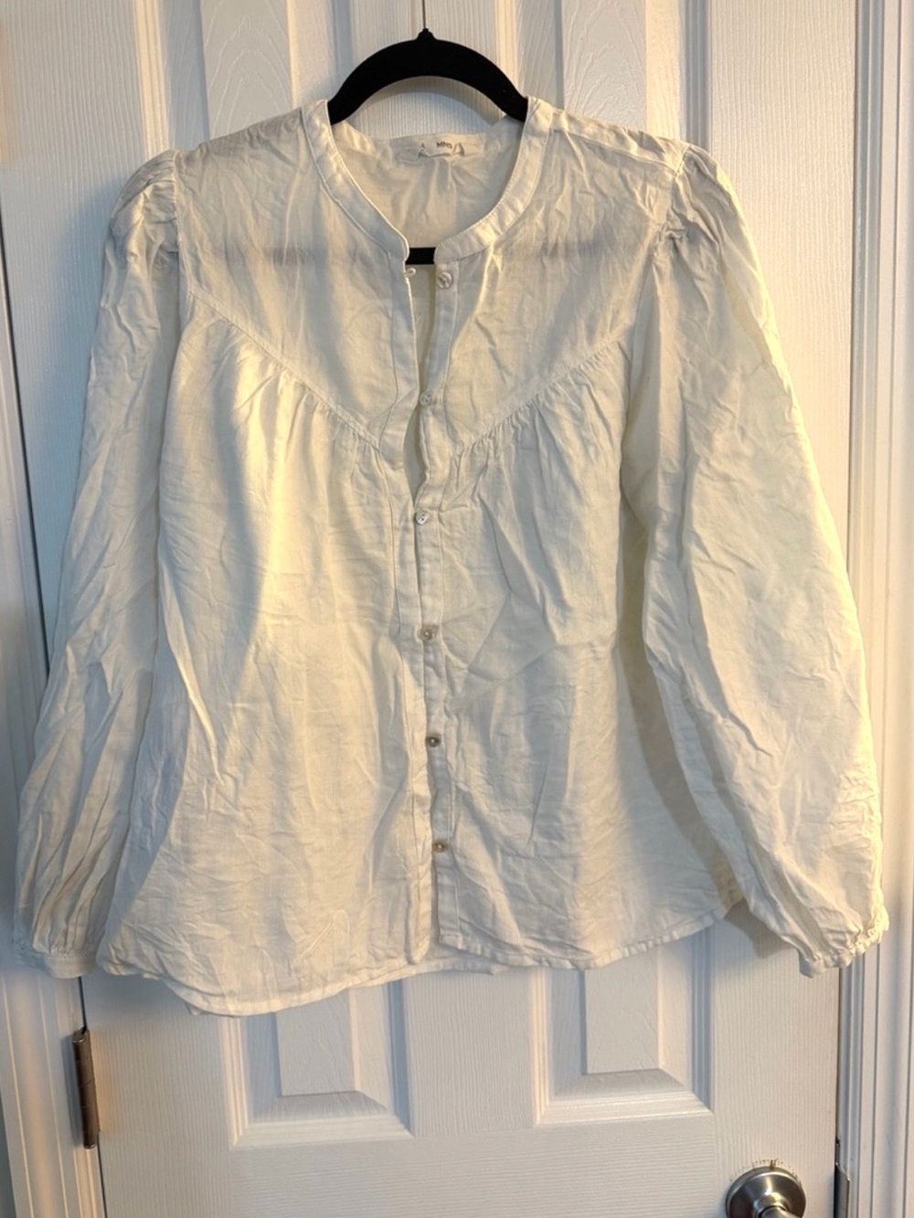 Mango Cream Ivory Puff Sleeve Button Front Blouse Top Medium
